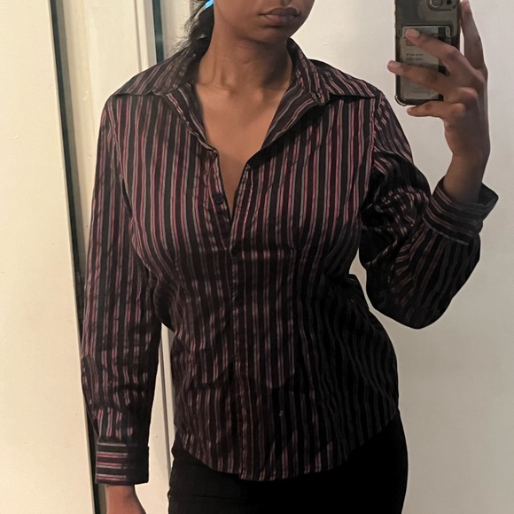 2 for $15 purple & black striped button up - Picture 6 of 6
